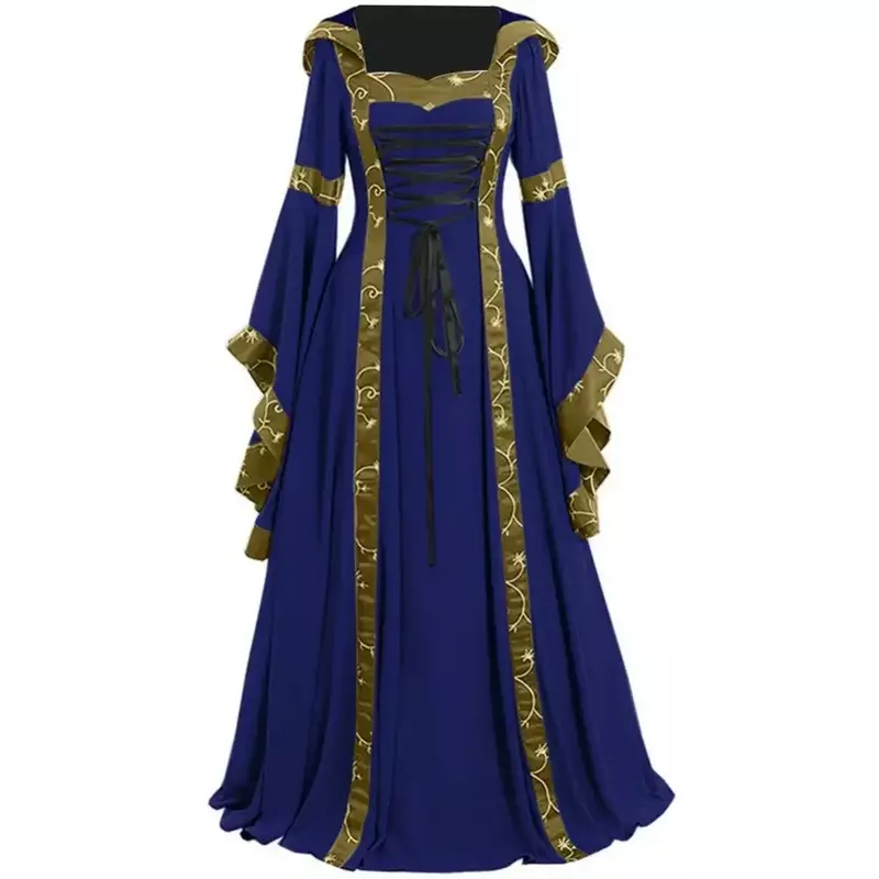 فستان طول الكلمة في القرون الوسطى للنساء ، طويلة الأكمام ، الدانتيل يصل ، زي هالوين