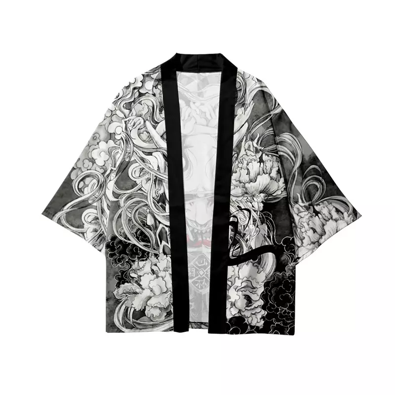 شيطان طباعة الساموراي قميص الملابس التقليدية هاوري كيمونو النساء الرجال انمي ياباني الآسيوية الشارع الشهير سترة يوكاتا تأثيري
