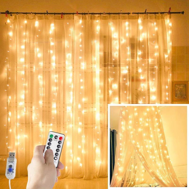 3M LED الستار الطوق على نافذة USB سلسلة أضواء الجنية اكليل التحكم عن بعد عيد الميلاد الزفاف زينة للمنزل غرفة
