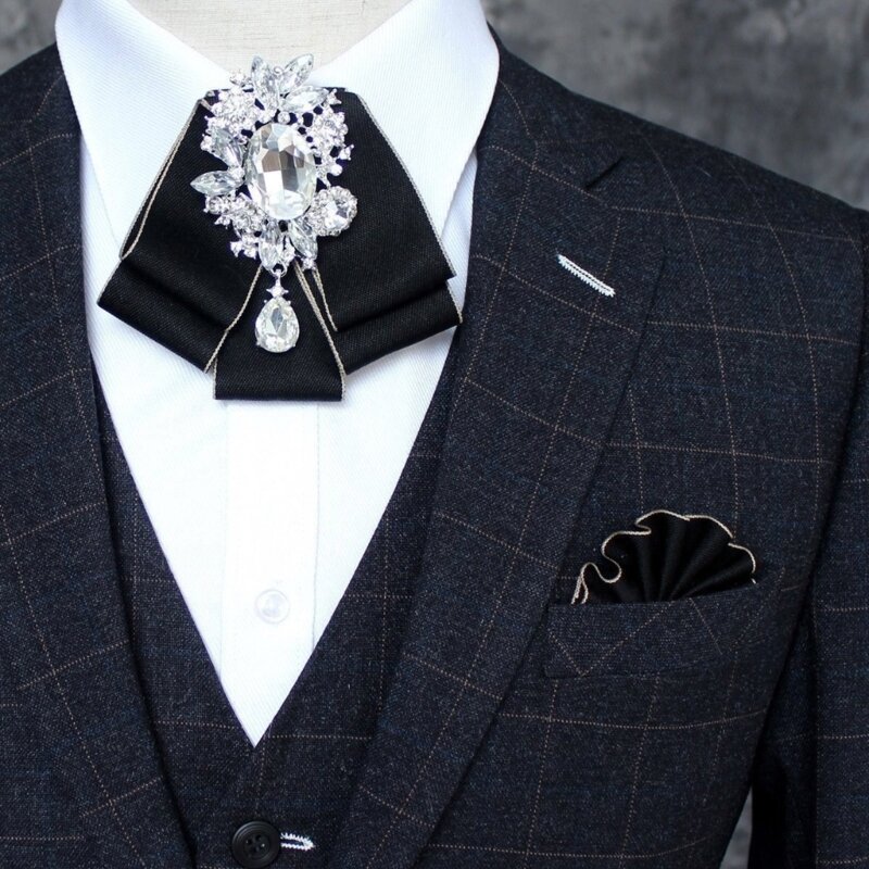 ربطة عنق مربوطة مسبقًا للنساء وحفلات الزفاف العائلية وربطة عنق قابلة للتعديل وربطة عنق بروش