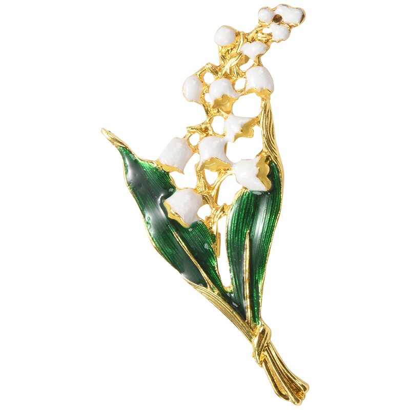 سبيكة المينا الأبيض الزهور ليف بروش من الوادي الذهب اللون بروش دبوس مجوهرات عالية الجودة للنساء