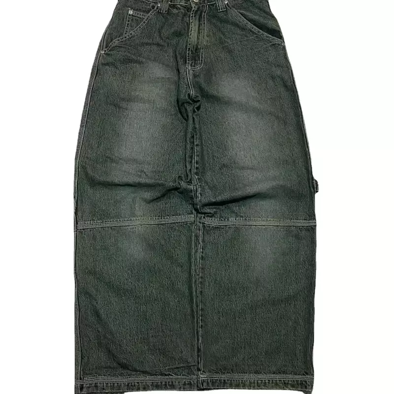 سراويل جينز عتيقة مغسولة ، سراويل نسائية بأرجل واسعة مستقيمة في الشارع Y2K ، متعددة الجيوب ، أوروبا والولايات المتحدة ، مهرج الموضة الجديدة
