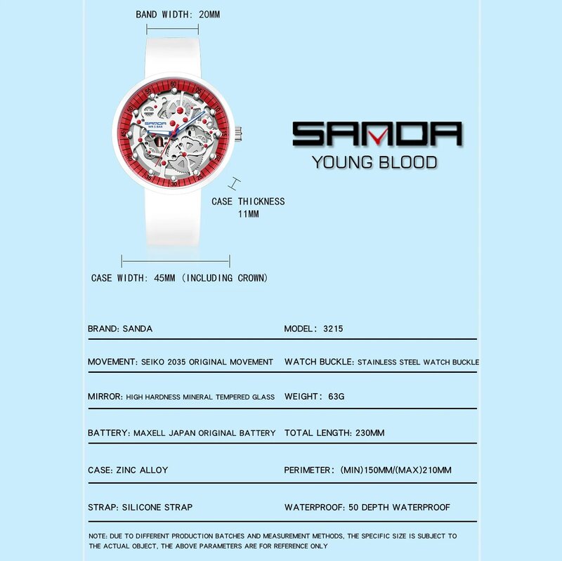 ساعة يد كوارتز مقاومة للماء من ساندا ، قرص دائري ، حزام سيليكون ، تصميم فلورسنت ، أزياء محايدة ، رائعة ، علامة تجارية