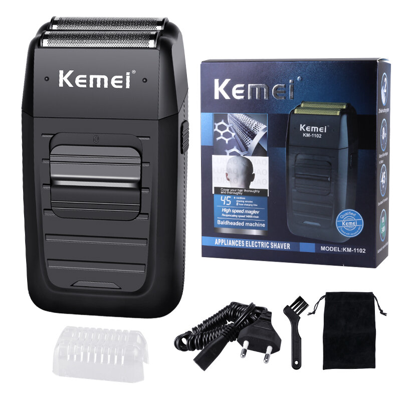 Kemei قابلة للشحن اللاسلكي ماكينة حلاقة للرجال التوأم شفرة الترددية اللحية الحلاقة العناية بالوجه متعددة الوظائف قوية المتقلب KM-1102