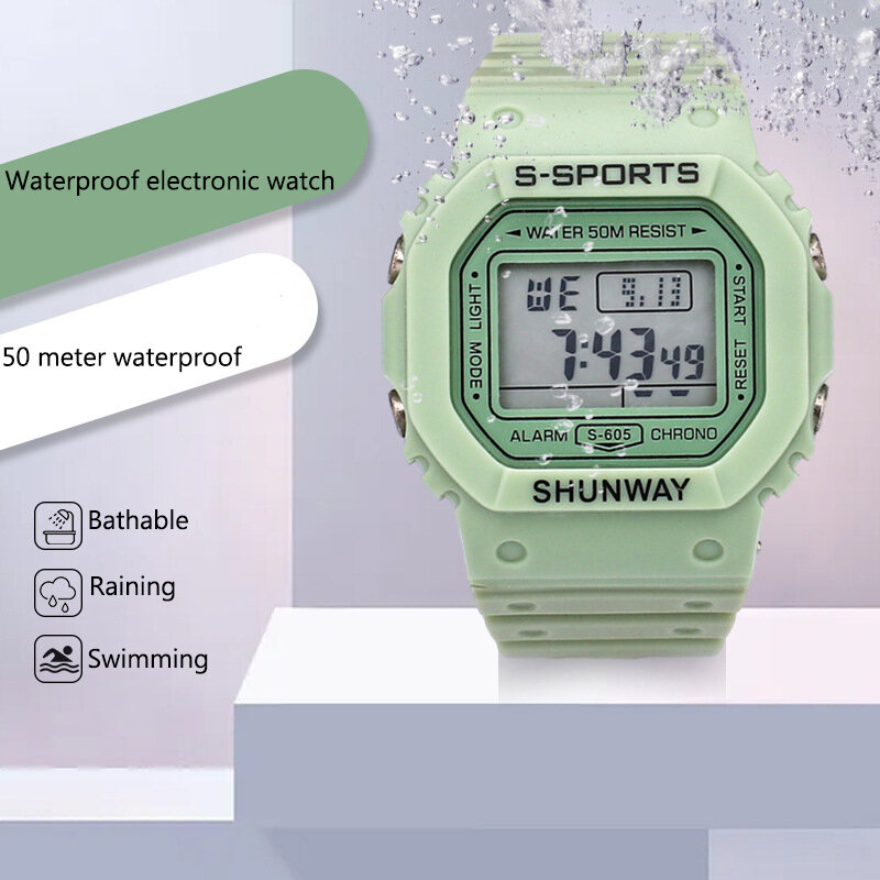 Uالتايلاندية C08 الفتيان والفتيات طالب ساعة إلكترونية معكرون اللون الرجال والنساء الرياضة المنبه مقاوم للماء مربع الساعات