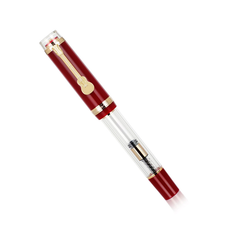قلم حبر فاخر بمشبك جيتار ، أقلام حبر كتابة حمراء شفافة ، كتابة على شكل منقار ، مستلزمات مكتبية ومدرسية