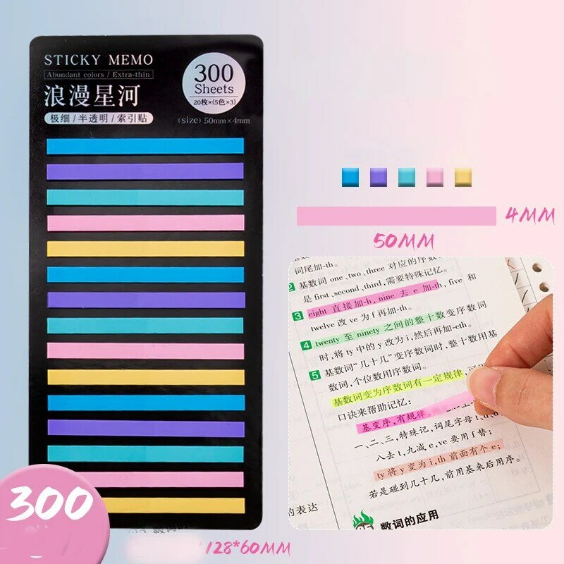 160/300pcs Rainbow Color Index Memo Pad Posted It Sticky Notes Paper Sticker Notepad Bookmark Stationery School Office Supplies