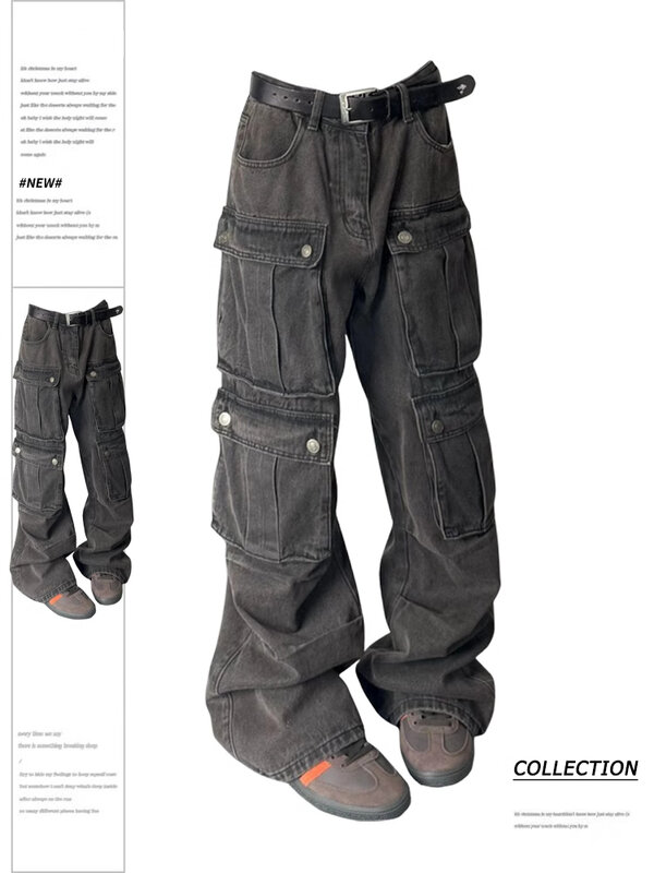 بنطلون جينز نسائي كبير الحجم ، بنطلون جينز فضفاض ، ملابس عصرية كلاسيكية ، بنطلون ياباني جمالي ، بنطلون هاراجو Y2K ، طراز s