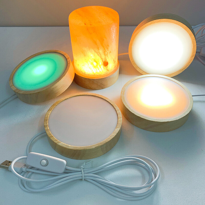 مصباح LED ليلي خشبي مستدير قاعدة عرض ديكور حامل للكريستال زجاج الكرة ديكور
