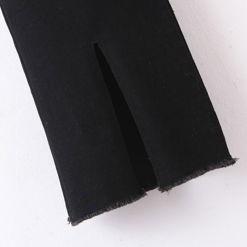 جينز أسود غير رسمي للمرأة مع ساق الشق ، بنطلون متوهج ، ملابس ضيقة ممشوقة منحنية ، نوعية جيدة ، حجم كبير ، خريف ، 2023