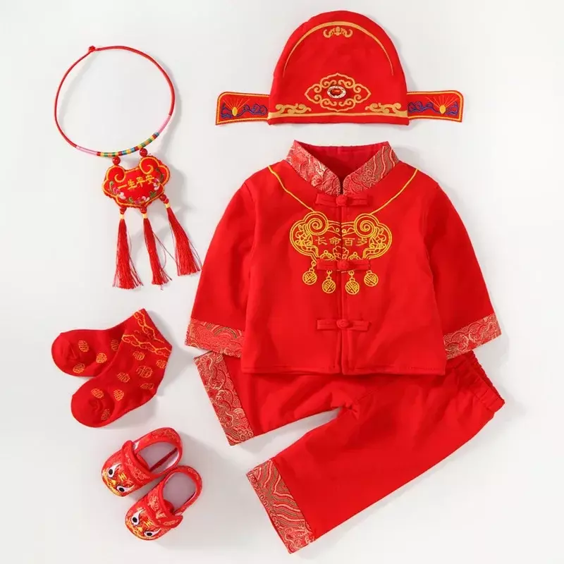 بدلة تانغ قطنية صينية للأولاد والبنات ، قفل طول العمر ، ملابس وشو مطرزة ، حفلة عيد ميلاد الطفل ، هدايا السنة الجديدة ، تسوق عبر الإنترنت ، الصين