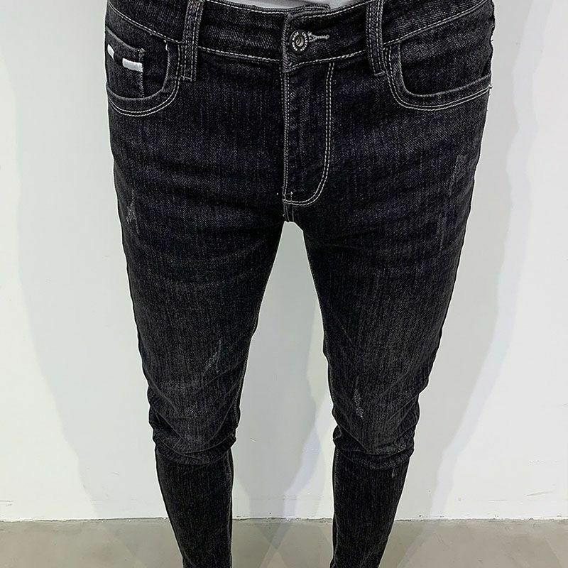 جديد الكورية نمط سليم صالح الأسود جينز للرجال مع التطريز تصميم الدنيم السراويل للملابس الكاجوال وفاخرة تمتد بنطلون
