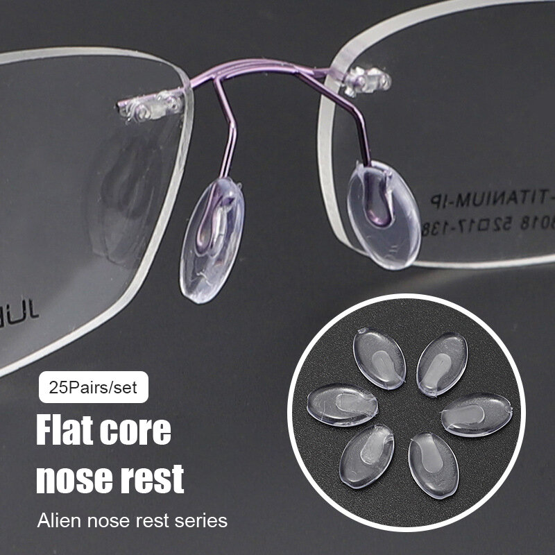 وسادات أنف بمكونات إضافية للنظارات ، وسادات أنف شفافة مضادة للانزلاق من كلوريد البولي فينيل ، وحامل نظارات ، وإكسسوارات نظارات ، ونظارات بيضاوية مسطحة ، 25 زوجًا لكل مجموعة