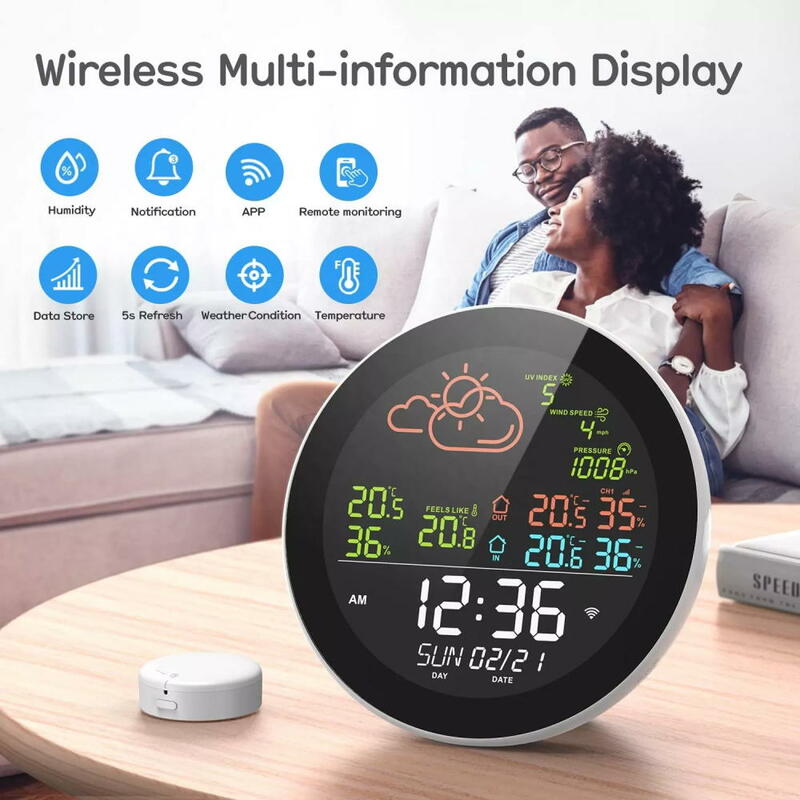 Tuya جديد لون الشاشة الذكية ساعة تنبيه Wifi محطة الطقس درجة الحرارة الرقمية HumidityTime التقويم UV ميزان الحرارة محطة