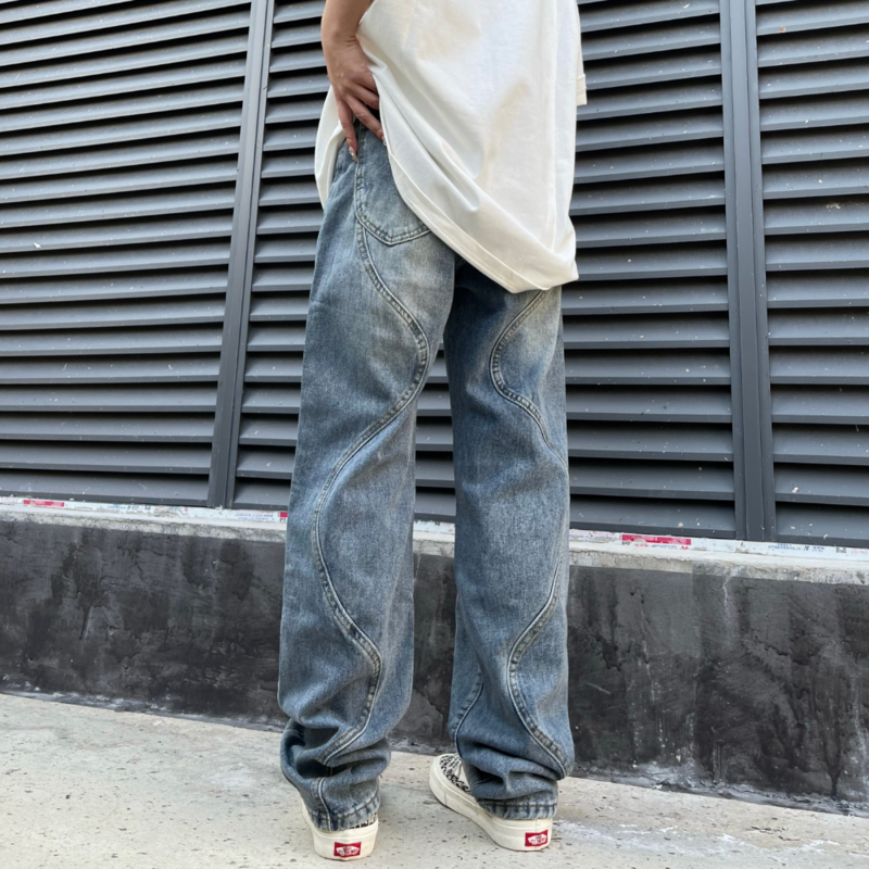 بنطلونات جينز عصرية للرجال بألوان سادة وخصر متوسط وواسعة من قماش الدنيم بنطلونات الشارع الشهير y2k