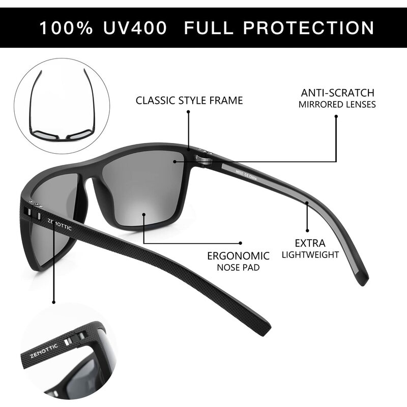 ZENOTTIC الاستقطاب النظارات الشمسية للرجال ظلال خفيفة الوزن TR90 الإطار UV400 حماية مربع في الهواء الطلق Trave القيادة نظارات شمسية