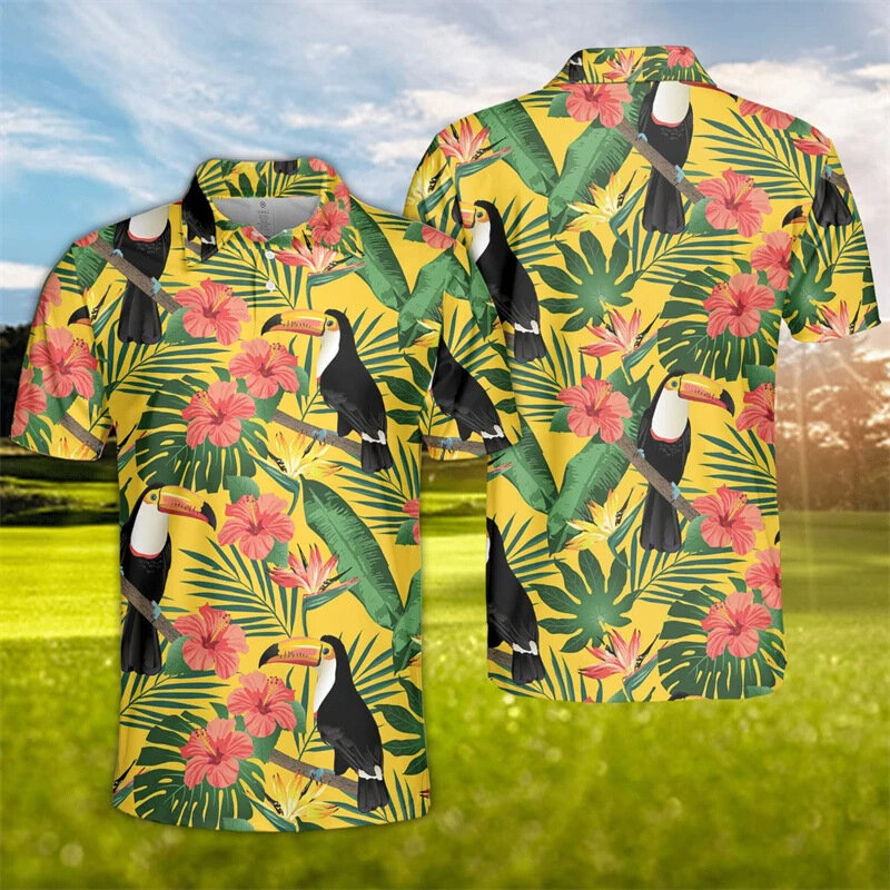 قميص بولو رجالي هاواي توكان ثلاثي الأبعاد مطبوع ، ملابس الموضة ، طائر ، ببغاء ، عطلة ، قمم قصيرة الأكمام للأولاد