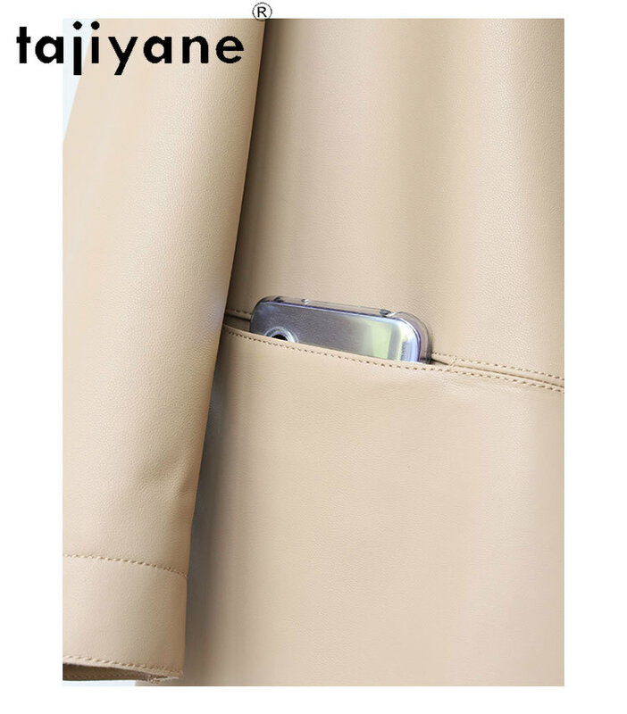 Tajiyane-سترة جلدية أصلية للنساء معطف أنيق ، رقبة مستديرة ، جلد الغنم الحقيقي ، ملابس فضفاضة جديدة ، الربيع والخريف ،