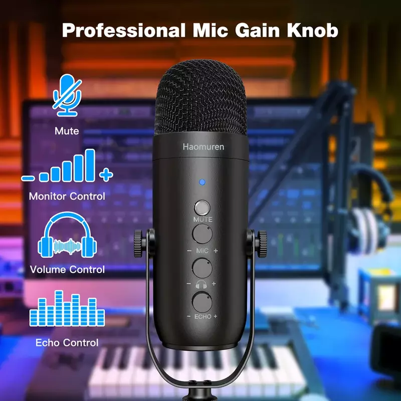 Cardioid Streaming PC Microphone Studio مكثف Cardioid عدة ميكروفون مع ذراع ذراع الرافعة لتسجيل اليوتيوب