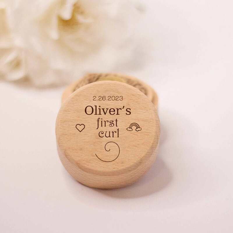 Personalised First Curl Baby's First Lock of Hair Keepsake Box Engraved Wooden Trinket Box Christening Baby Shower Gift