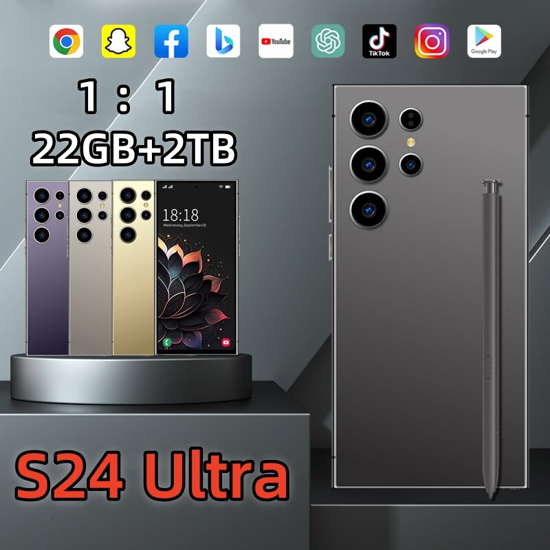 هاتف ذكي S24 Ultra يعمل بنظام أندرويد ، هواتف محمولة ، شاشة عالية الدقة ، أصلية ، 22 جيجابايت ، 2 * ، 4G ، 5G ، ثنائي الشريحة ، mAh ، هاتف خلوي غير مقفل
