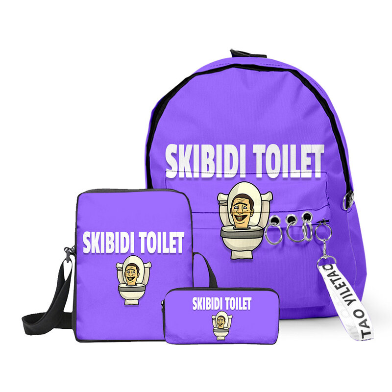 حقيبة ظهر للمرحاض من Skibidi موضة 2023 جديدة مكونة من 3 قطع حقيبة بسحّاب للجنسين حقيبة للكتف وحقيبة للقلم الرصاص