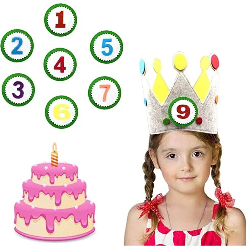 ورأى الاطفال عيد ميلاد تاج قبعة للفتيات والفتيان 1-9 سنوات مخصصة قابل للتعديل حجم قبعات حفلات عيد ميلاد اليدوية