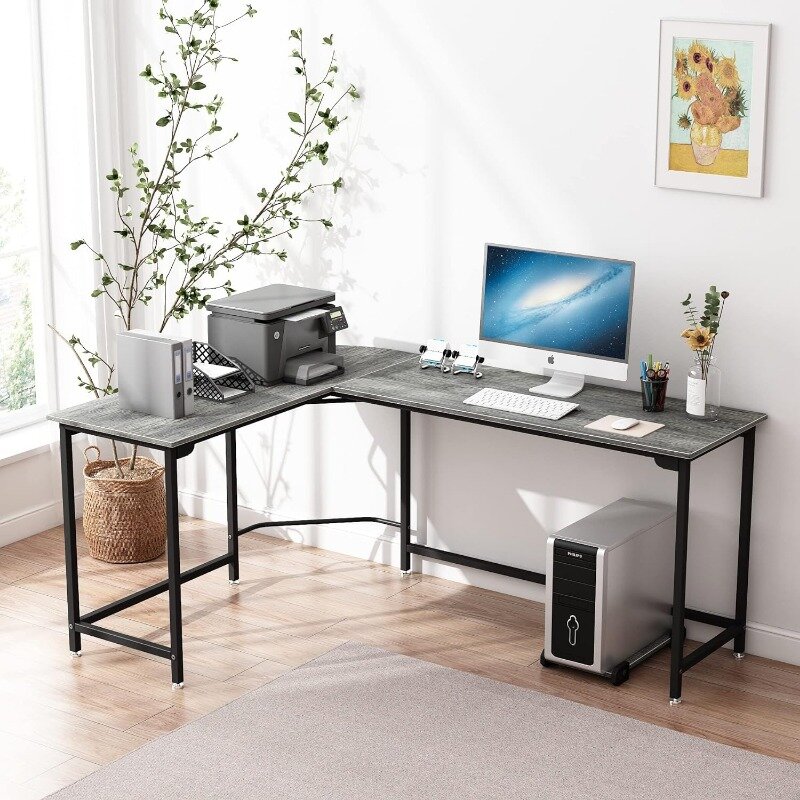 مكتب كمبيوتر زاوية على شكل حرف L ، مكتب منزلي ، طاولة ألعاب كبيرة المساحة ، مكتب دراسة للكتابة ، 58 بوصة