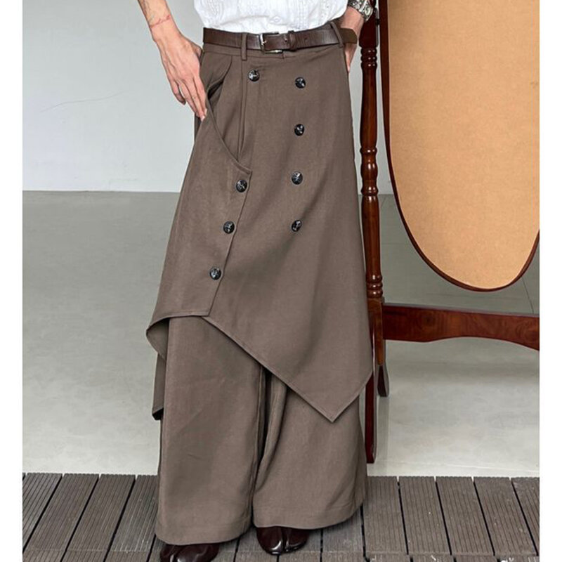 سراويل تنورة يابانية عتيقة ، تصميم غير منتظم ، بنطلون غربي ، شعور ثياب ، بنطلون واسع الساق ، ريترو ، ربيع ، أو