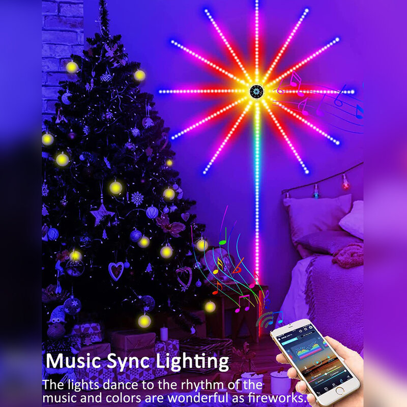 أضواء LED الألعاب النارية الذكية مع جهاز التحكم عن بعد ، تعمل بالطاقة USB ، تغيير اللون ، App ، ديكور الحائط ، الألعاب النارية ، مزامنة الموسيقى