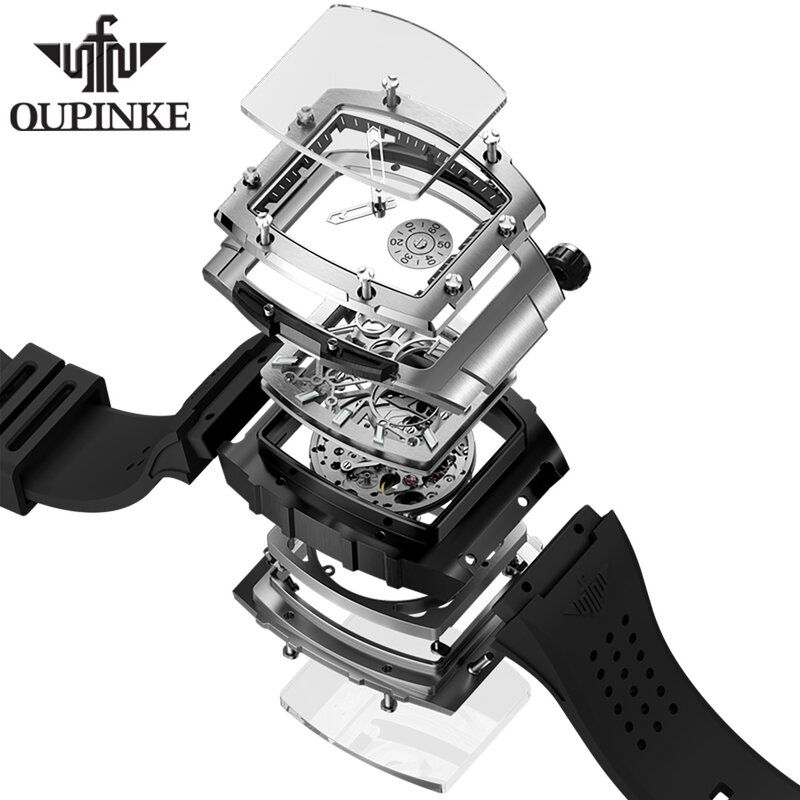 ساعة ميكانيكية أوتوماتيكية بهيكل عظمي للرجال ، ساعة يد تونيو مقاومة للماء ، جودة عالية ، سيليكون ، علامة تجارية أصلية ، فاخرة