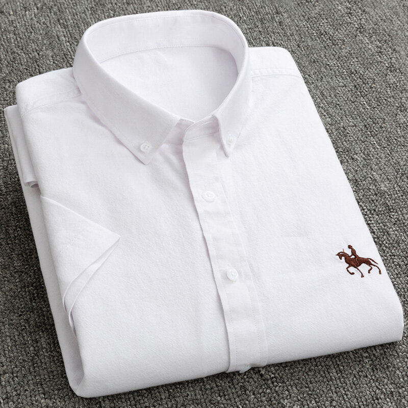 قمصان رجالي صيفية 2023 عالية الجودة من القطن قصير الأكمام قمصان قمصان رجالي رفيعة للأعمال الاجتماعية قميص أكسفورد بلون واحد