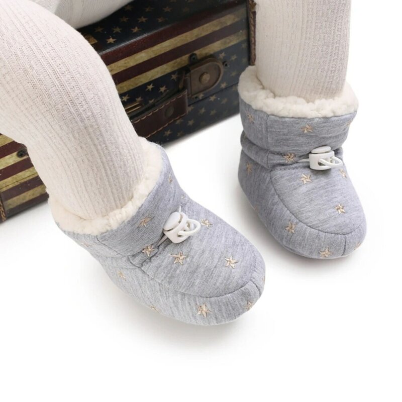 Jlong Winter Infant Boy Girl Star Shoes Newborn Baby Cotton Warm Booties Toddler Comfort Soft Anti-slip First Walkers 0-18 Month
