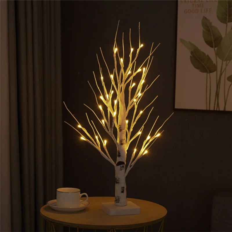 شجرة منضدية مع أضواء ليد ، أضواء شجرة صغيرة بيضاء دافئة ، مؤقت يعمل بالبطارية ، شجرة مضاءة