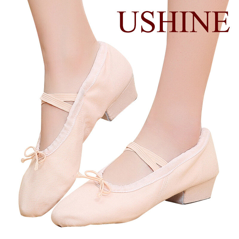 أحذية رقص الباليه الاحترافية من USHINE للنساء والفتيات ، كعب منخفض ، أحذية قماشية للمعلم ، دروس الرقص