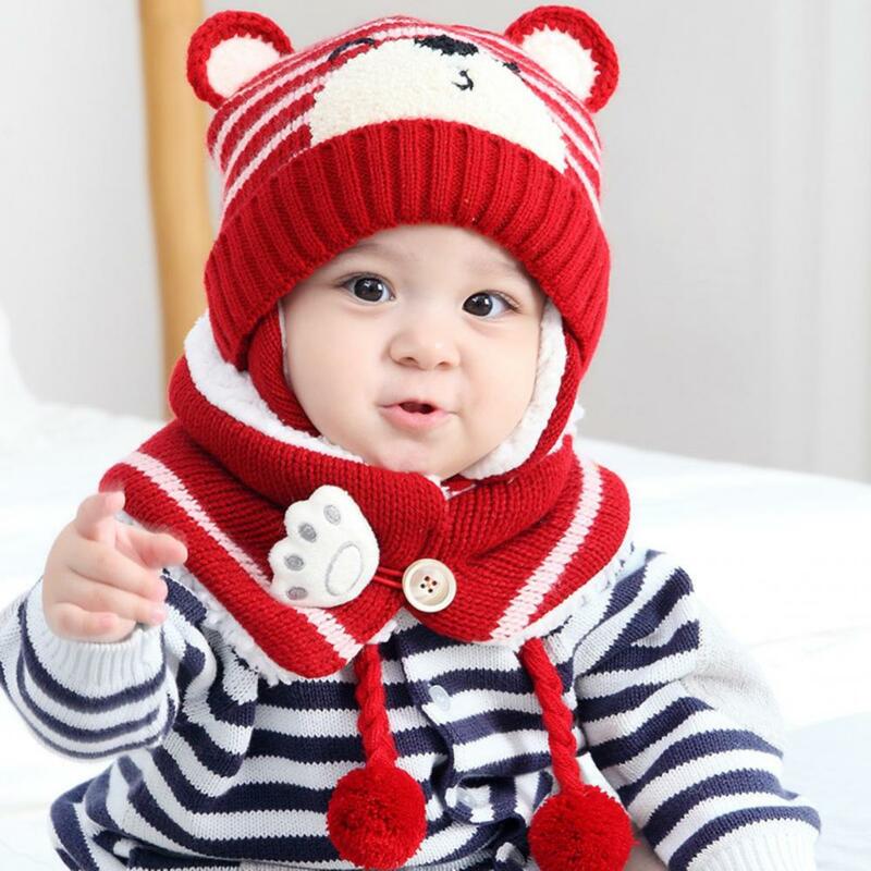 للجنسين الكرتون الدب شريط قبعة متماسكة ، قبعة طفل ، وشاح ، إيرموف ، مجموعة الاطفال الدافئة ، الشتاء