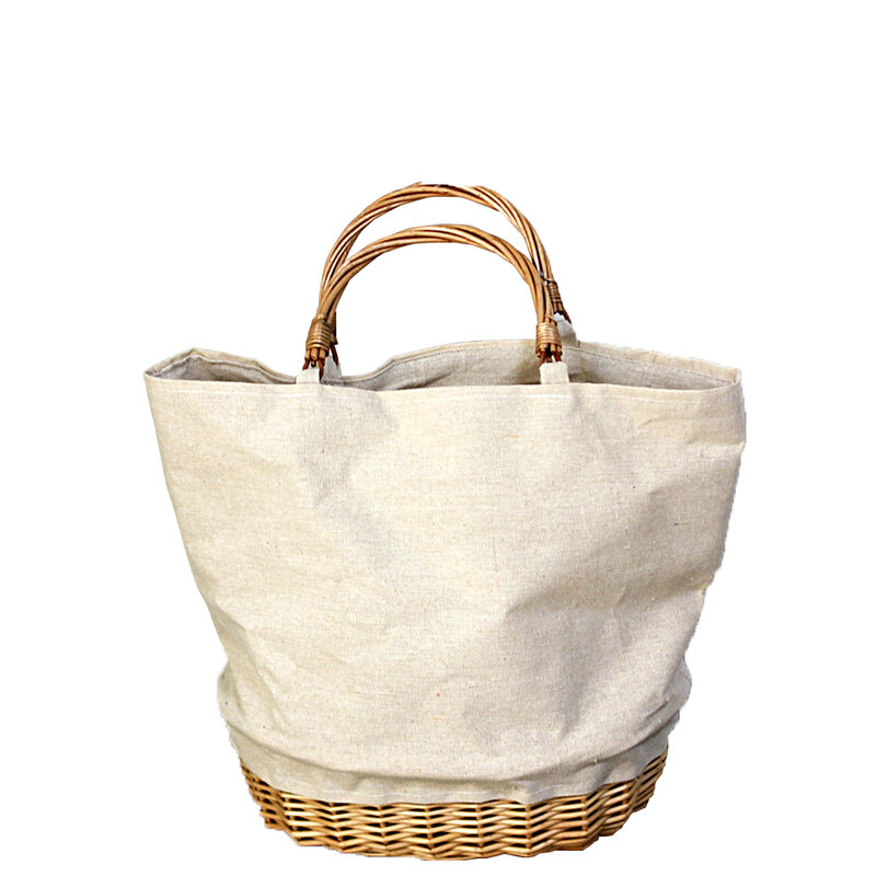 حقيبة سلة منسوجة مصنوعة يدويًا من الخوص للنساء ، مرقع كتان ، أكياس قش بوهيمي للسفر ، حمل الشاطئ ، حقيبة يد من الراتان