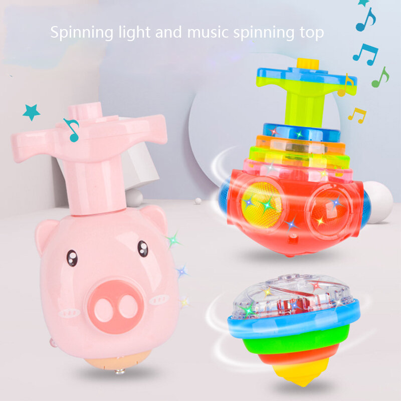 1 مجموعة الكهربائية LED الغزل العلوي ضوء وماض الموسيقى لطيف أشكال حيوانات قاذفة نموذج توهج في الليل الدورية لعبة طفل هدية