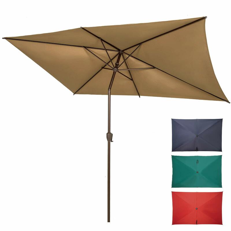 مظلة مستطيلة مع كرنك وزر ضغط ، تان أنيق ، إمالة ، 6.5x10ft