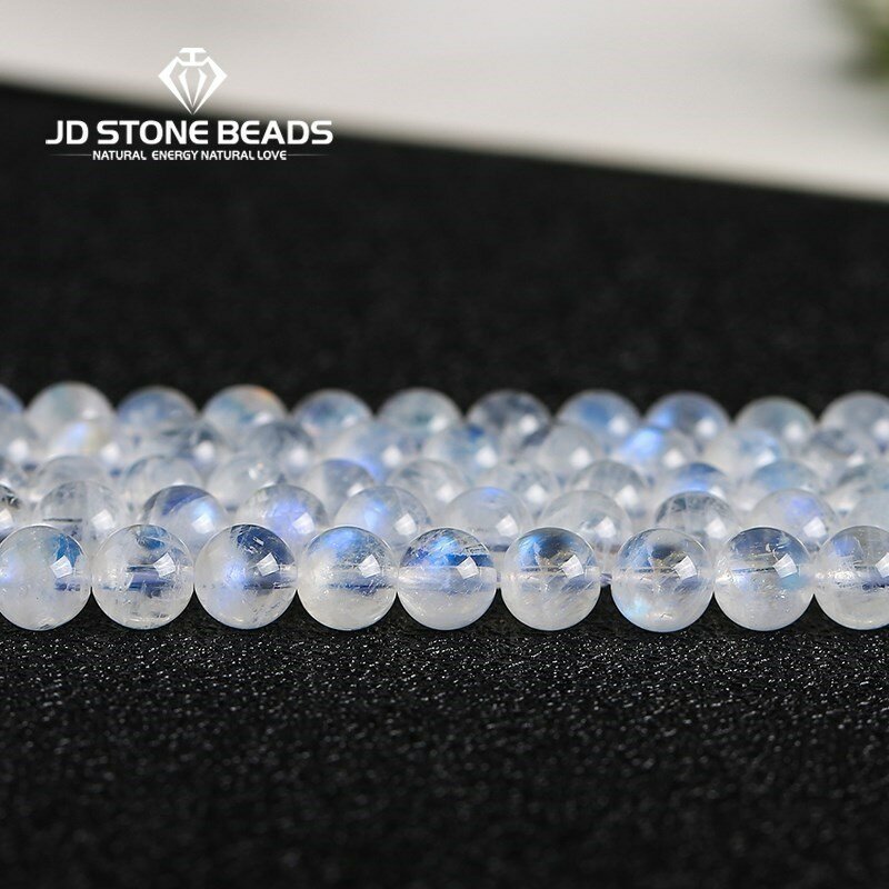 الطبيعية الأزرق فلاش Moonstone الخرز جودة عالية مستديرة فضفاض فاصل الأحجار الكريمة لصنع المجوهرات سوار ذاتي الصنع إكسسوارات عقد