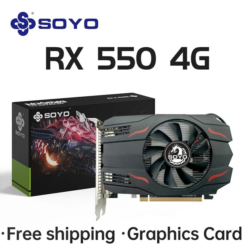 SOYO AMD rdeon RX550 4GB GPU GDDR5 14nm للألعاب مكتب الفيديو 128bit HDMI RX مكونات الكمبيوتر