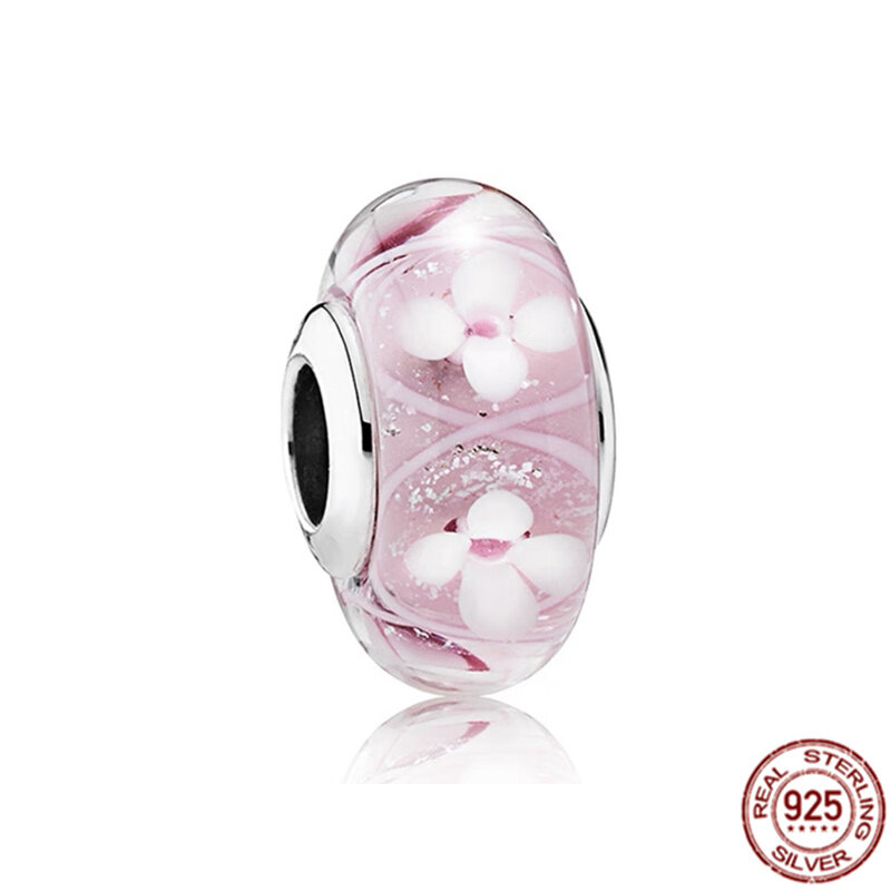 الوردي سلسلة 925 فضة ديزي الفضاء حبة كليب و مورانو حلية زجاجية الخرز صالح الأصلي باندورا سوار مجوهرات للنساء