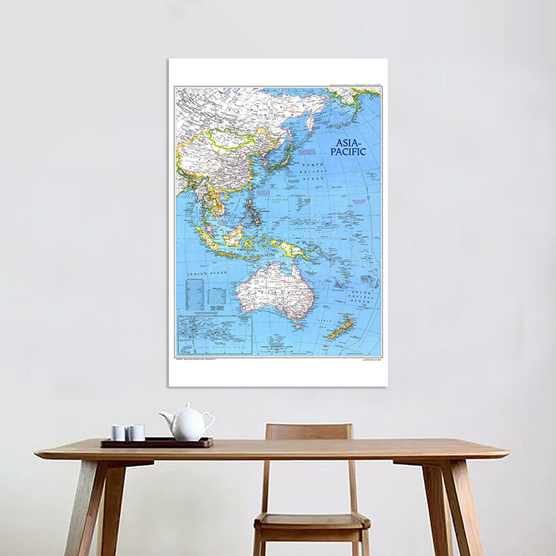 خريطة العالم المشارك 5x7ft مطبوعة غير المنسوجة رذاذ اللوحة غير المؤطرة خريطة آسيا المحيط الهادئ للمنزل الفن الحرف جدار ديكور