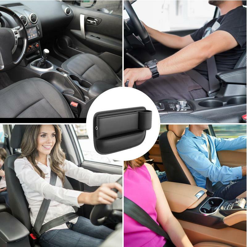 صندوق تخزين جلد لمقعد السيارة ، مانع شق وحدة التحكم ، جيب تخزين مع حافظات ، صندوق تخزين جانبي للسيارة