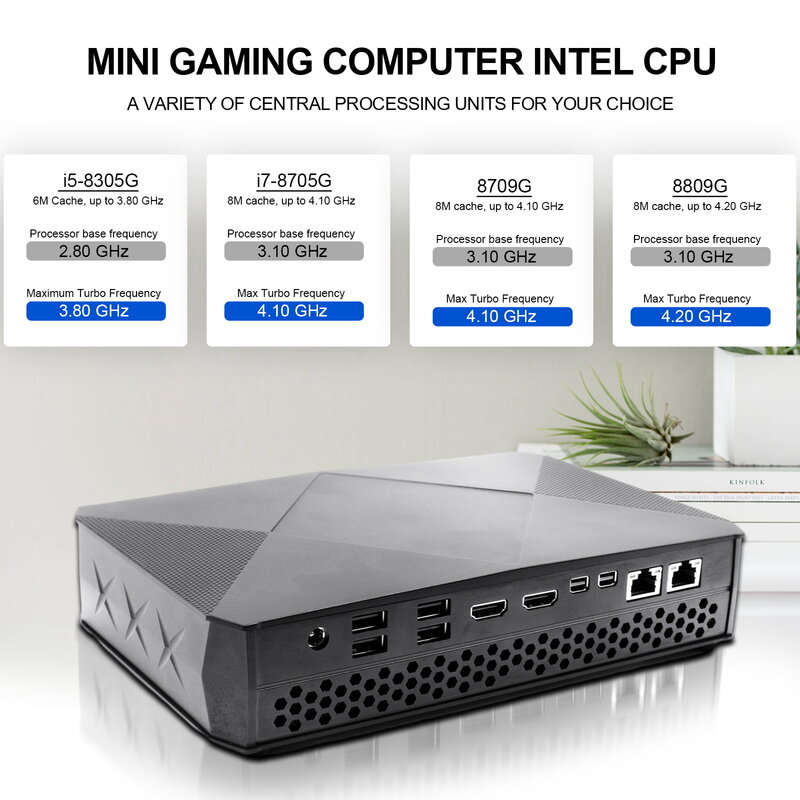 جهاز كمبيوتر صغير إنتل قوي كامل النواة I7 8809G المعالج AMD منفصلة بطاقة جرافيكس Tv Gamer صندوق الكمبيوتر