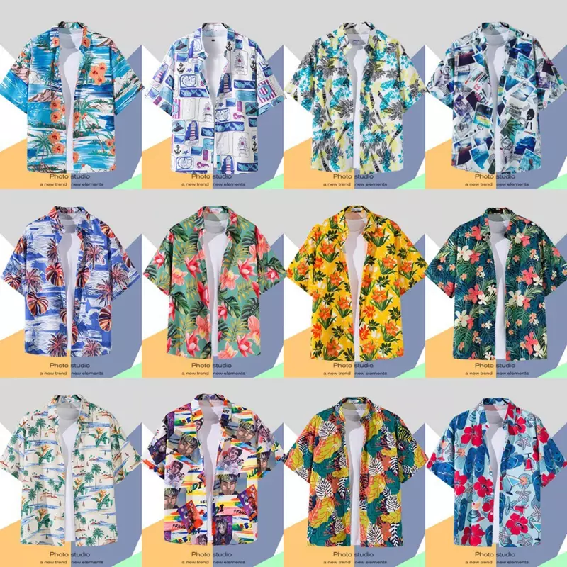 الرجال هاواي قميص الرجعية الطباعة واحدة الصدر الشاطئ قصيرة الأكمام تي شيرت الصيف عطلة تنكر الرجال الملابس