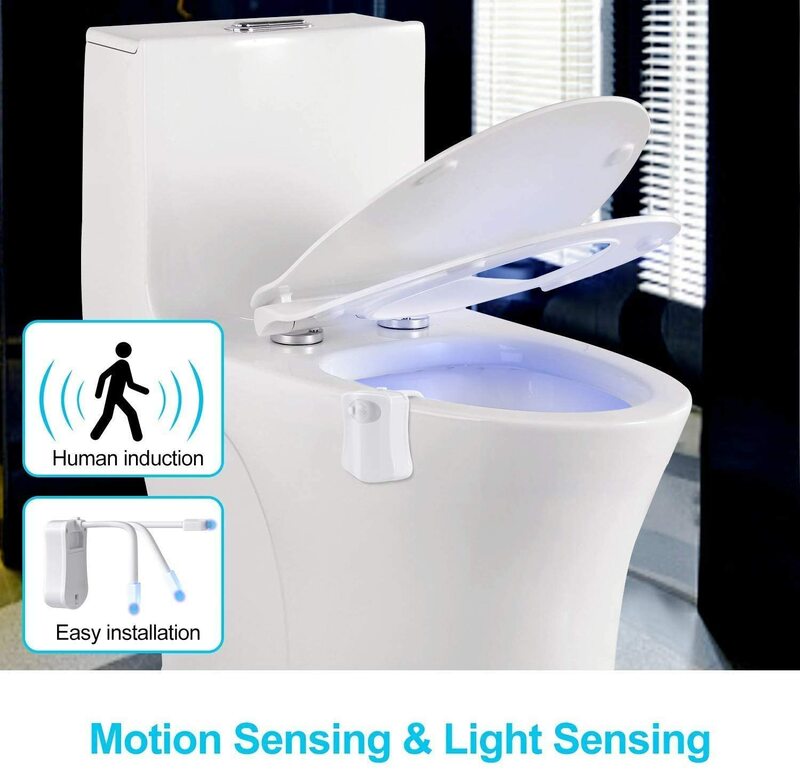 PIR محس حركة ضوء الليل بطارية تعمل بالطاقة مصباح حمام معلق للحمام غسل غرفة 8 ألوان مصابيح المرحاض مقاوم للماء