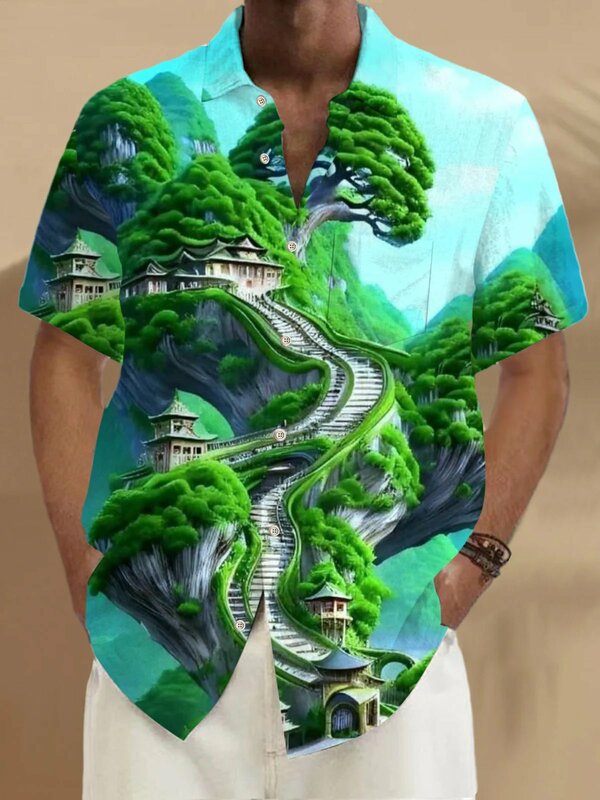 قمصان هاواي بأزرار بأكمام قصيرة للرجال والنساء ، قمم خضراء للغابات ، كاجوال ، صيفي ، جديد ، من من من من من من الغابات