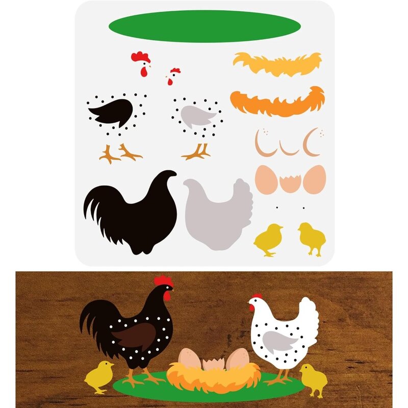 قلم دجاج متعدد الطبقات ، استنسل رسم بيض مزرعة قابل لإعادة الاستخدام ، ديكور حظيرة دجاجة يدوية الصنع ، استنسل "x"