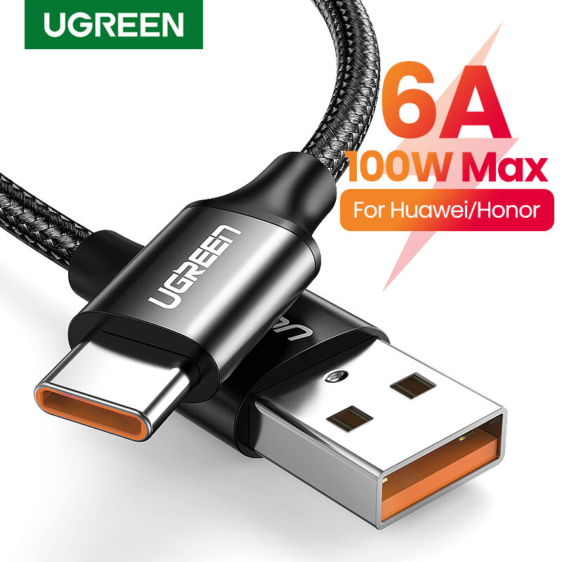 كابل USB من UGREEN 6A 5A نوع C شحن سريع فائق 3.0 شحن سريع USB C كابل بيانات نوع C سلك USB لهواوي P30 برو P20